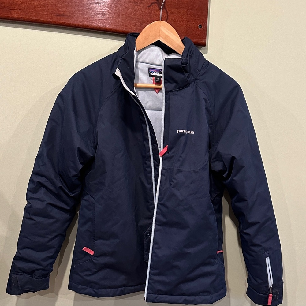 Patagonia Kids Dark Blue Ski Coat with Pink Accents